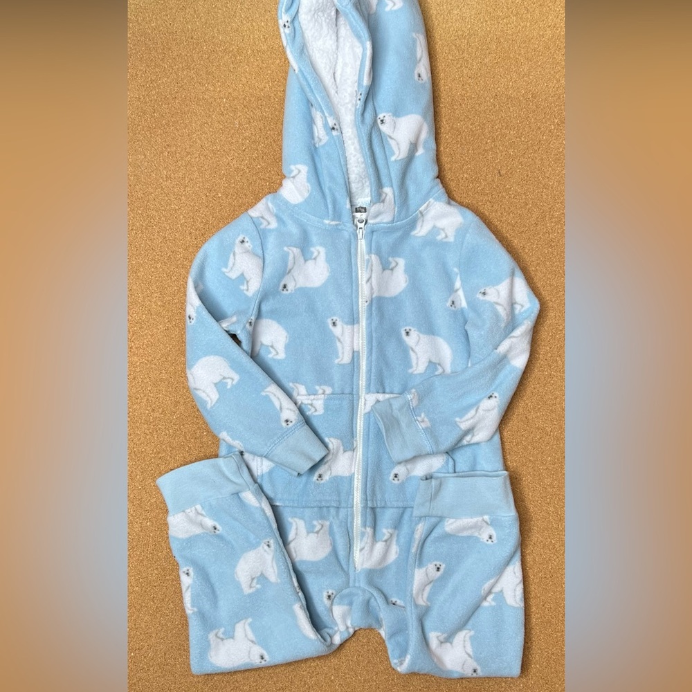 BUNDLE - Cozy blue polar bear onesie & grey tractor onesie